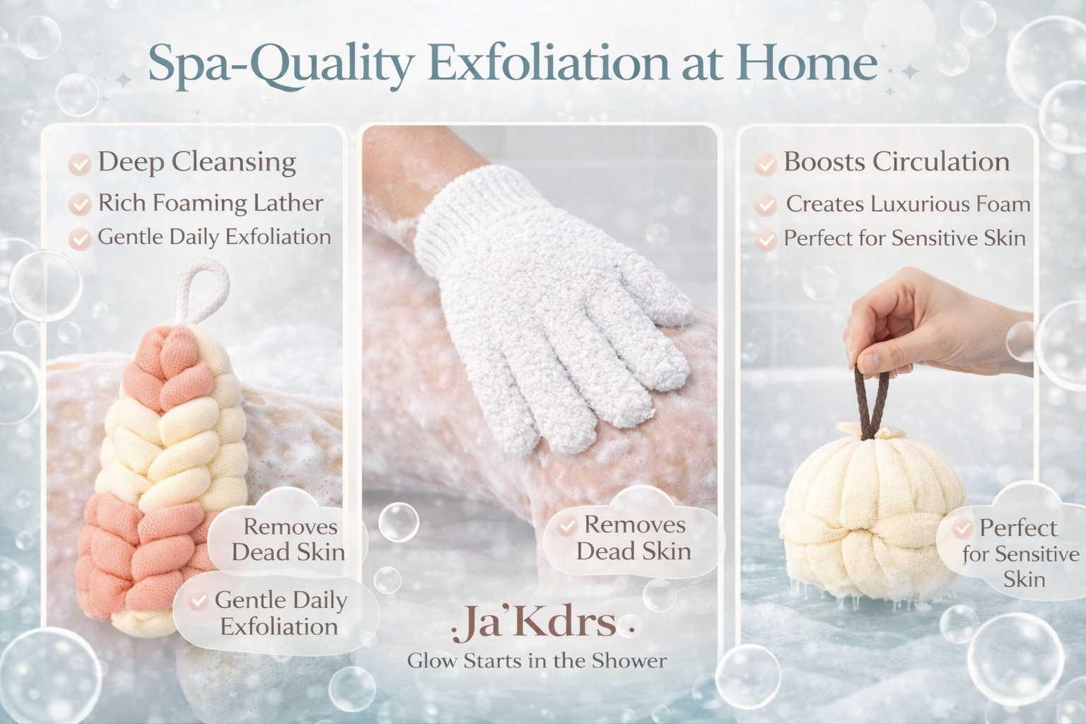 Body Exfoliation Set – Loofas & Gloves (Pink & Ivory)