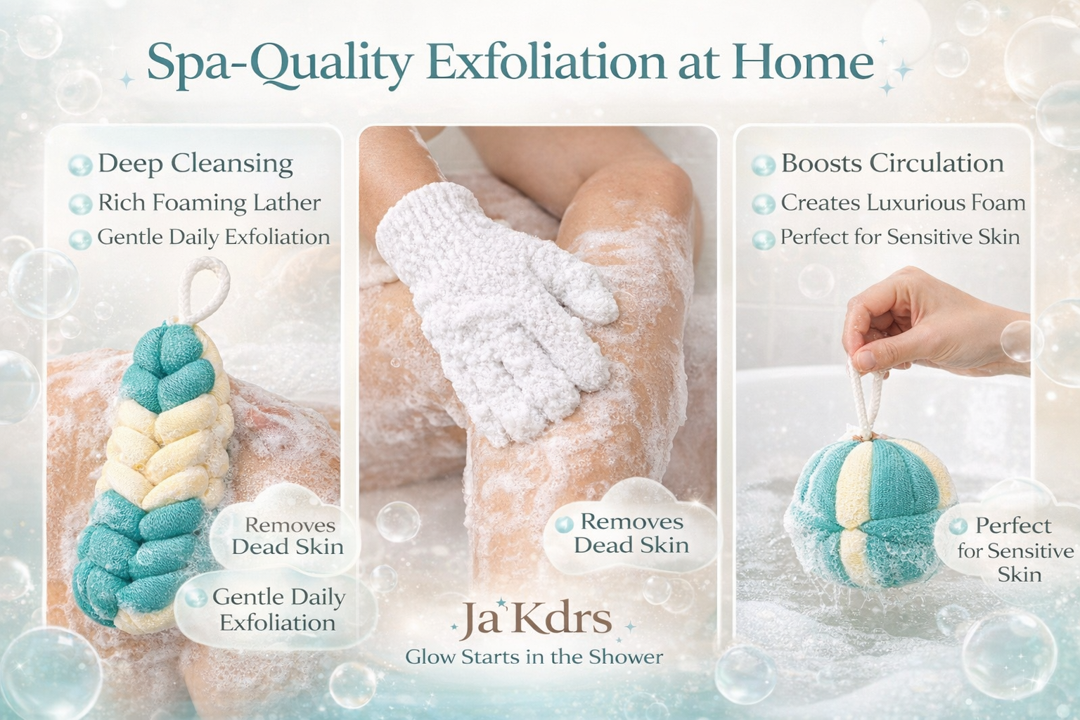Body Exfoliation Set – Loofas & Gloves (Teal & White)
