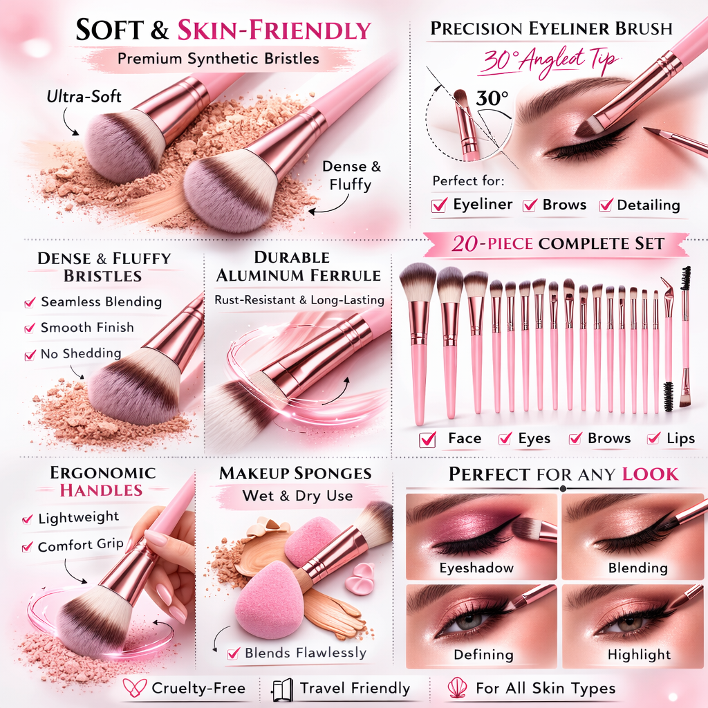 Ultimate Makeup Brush Collection (48-Piece) - Pink