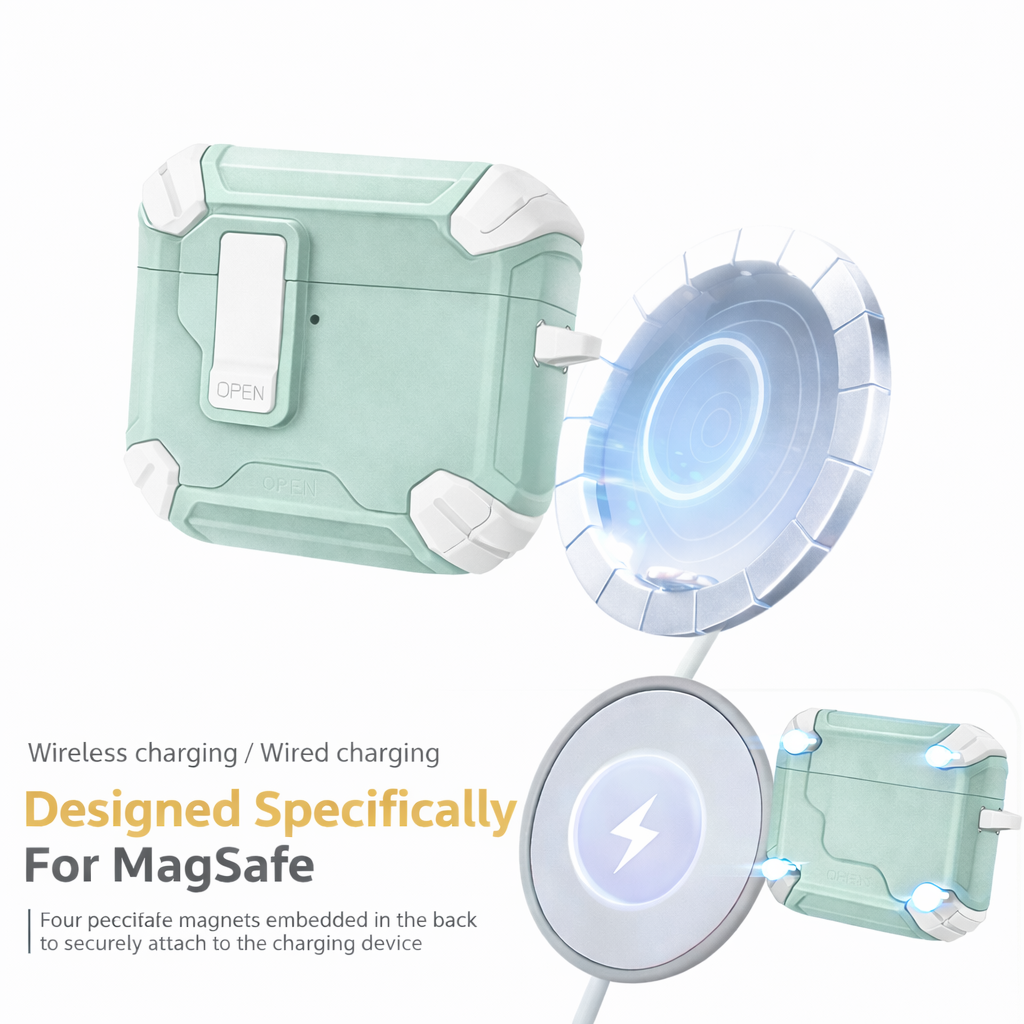Locking AirPods Case - White Mint Green
