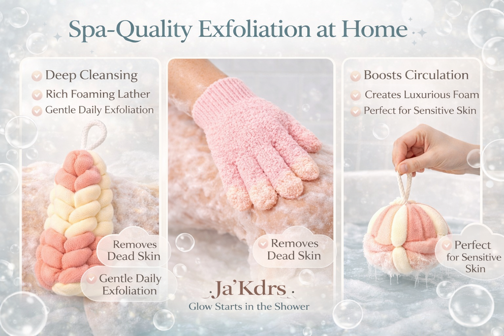 Body Exfoliation Set – Loofas & Gloves (Pink & White)