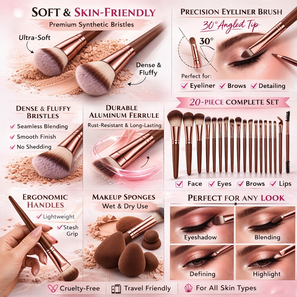 Ultimate Makeup Brush Collection (34-Piece) - Brown