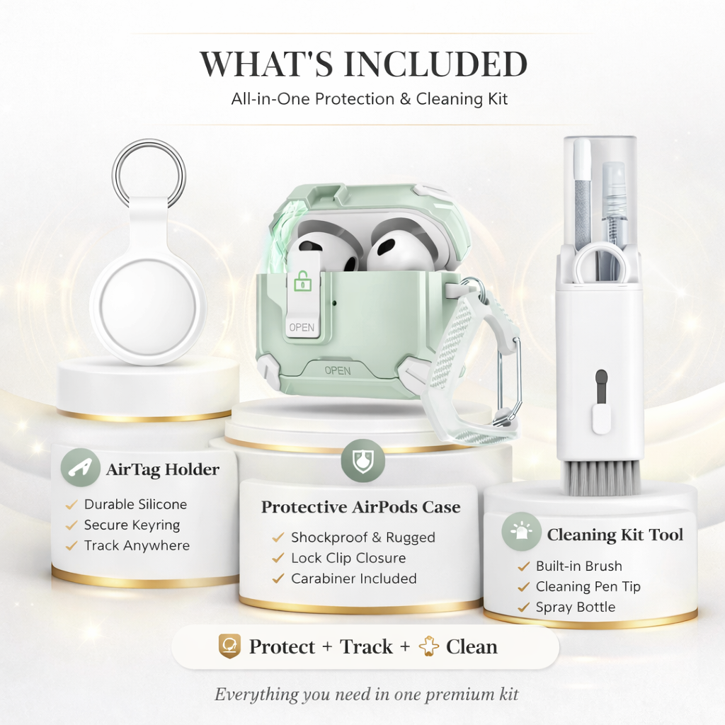 Locking AirPods Case Bundle - White Mint Green