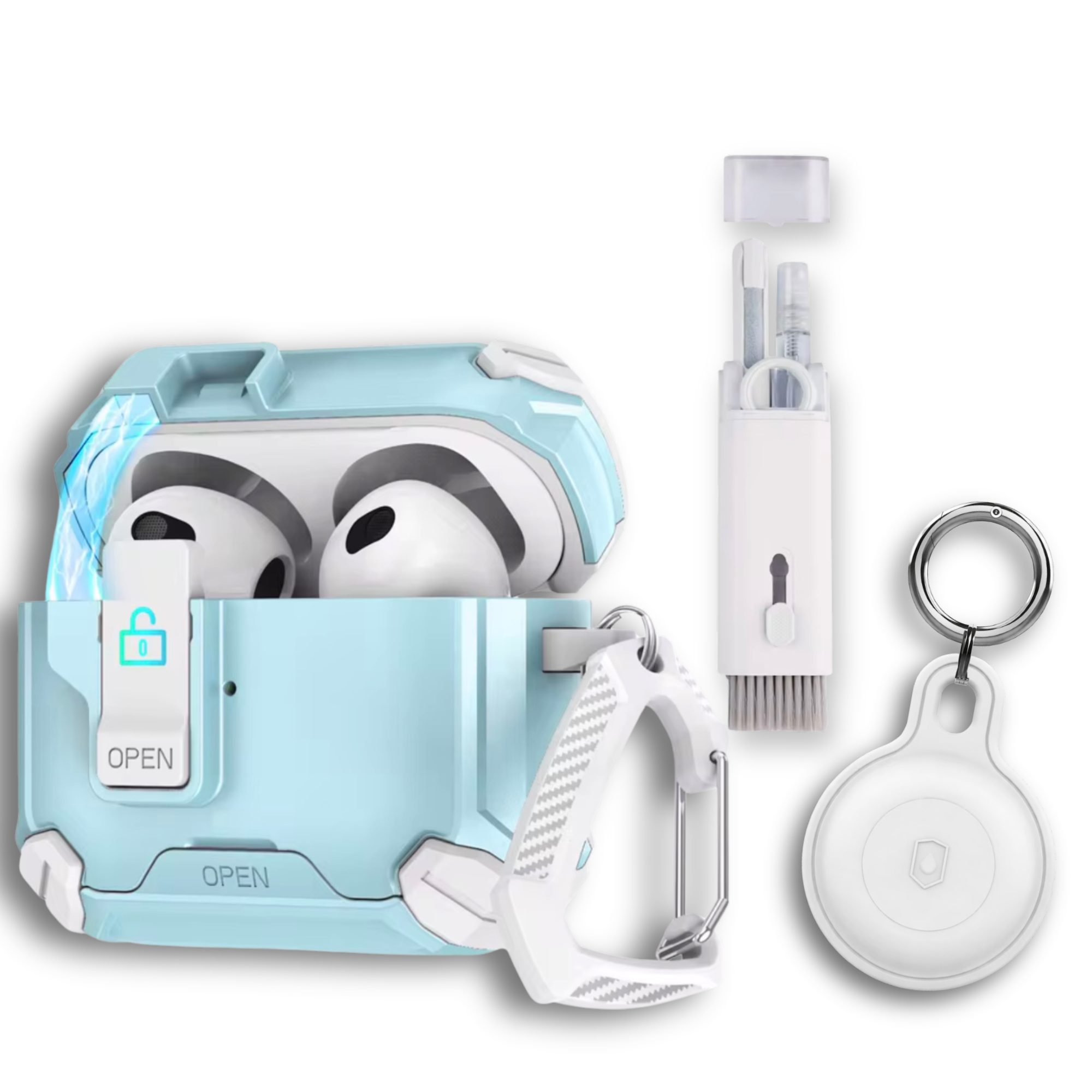 Locking AirPods Case Bundle - Light Blue and White