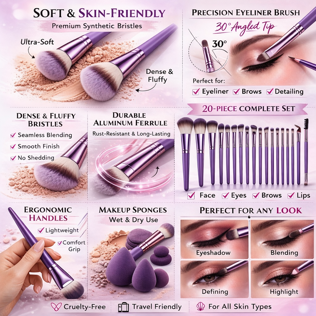 Ultimate Makeup Brush Collection (48-Piece) - Purple