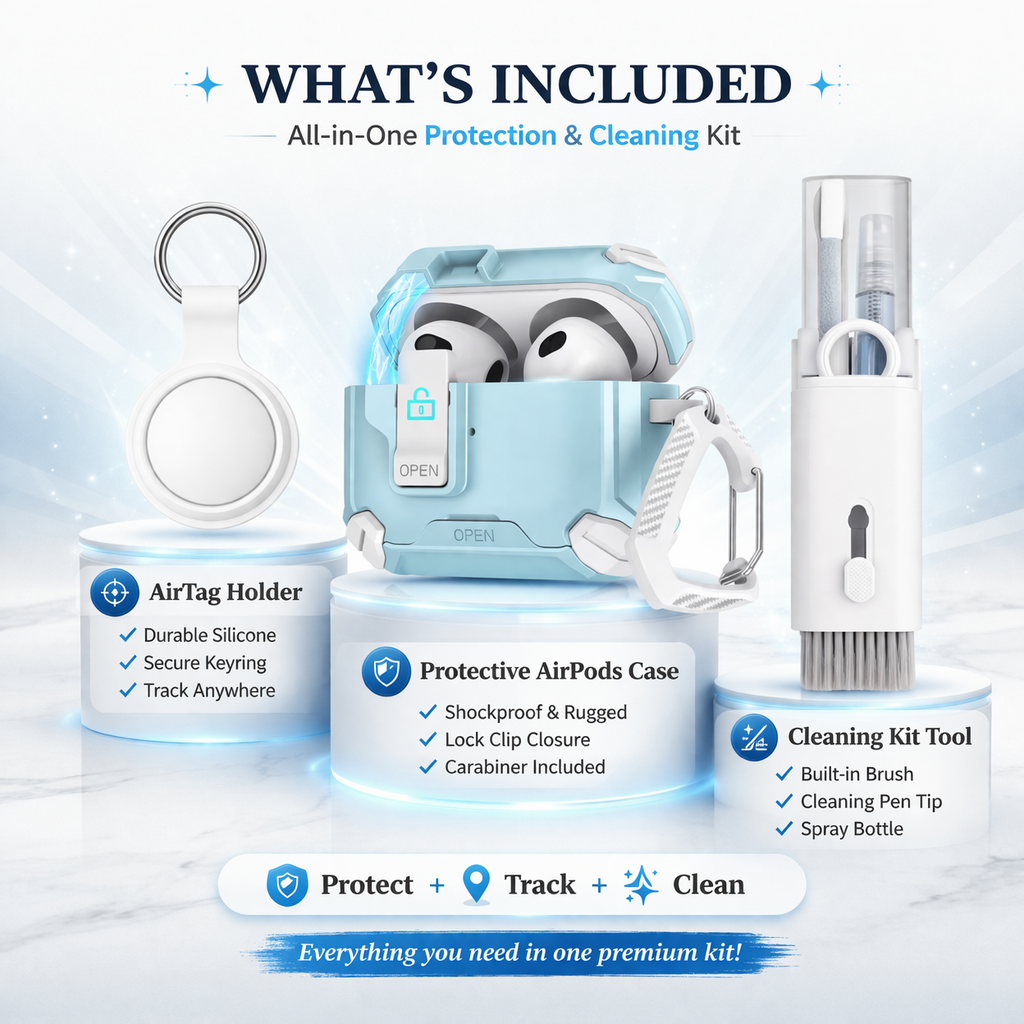Locking AirPods Case Bundle - Light Blue and White