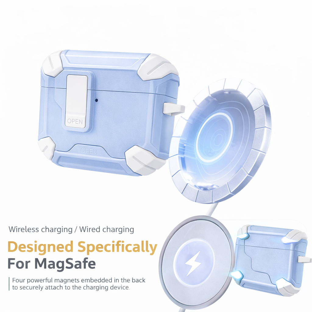 Locking AirPods Case Bundle - Light Blue and White