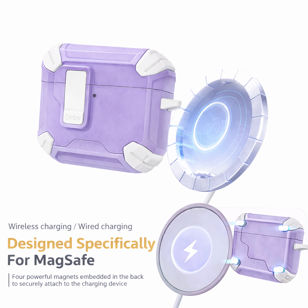 Locking AirPods Case - Purple and White