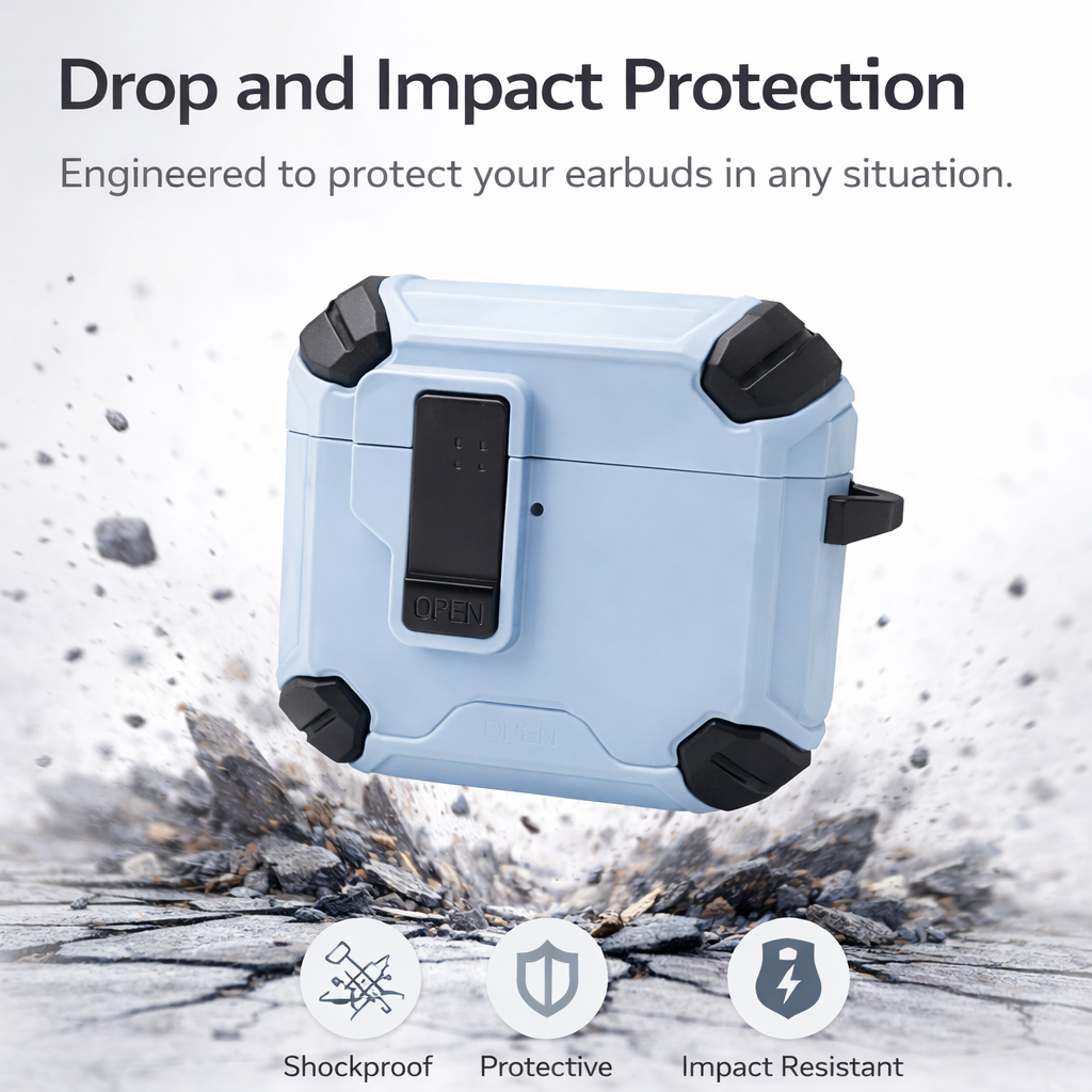Locking AirPods Case - Light Blue and Black