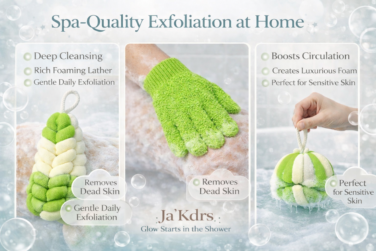 Body Exfoliation Set – Loofas & Gloves (Lime Green & White)