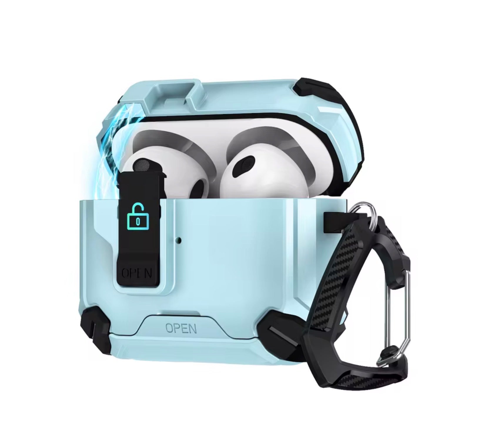 Locking AirPods Case - Light Blue and Black
