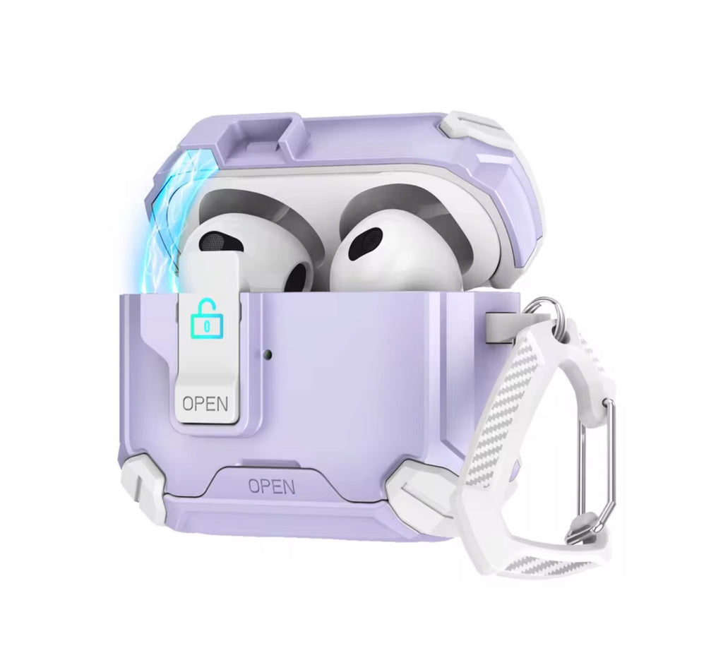 Locking AirPods Case - Purple and White