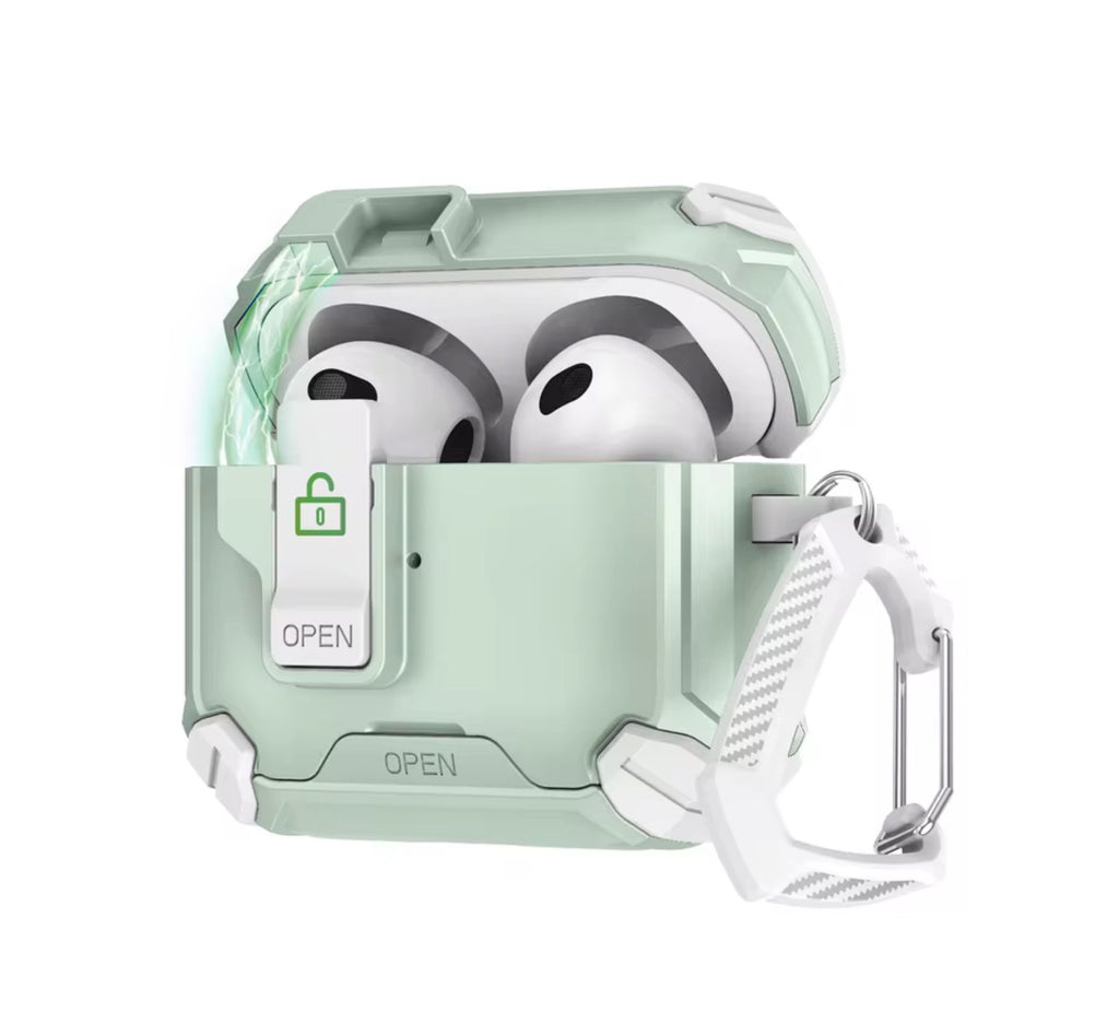 Locking AirPods Case - White Mint Green